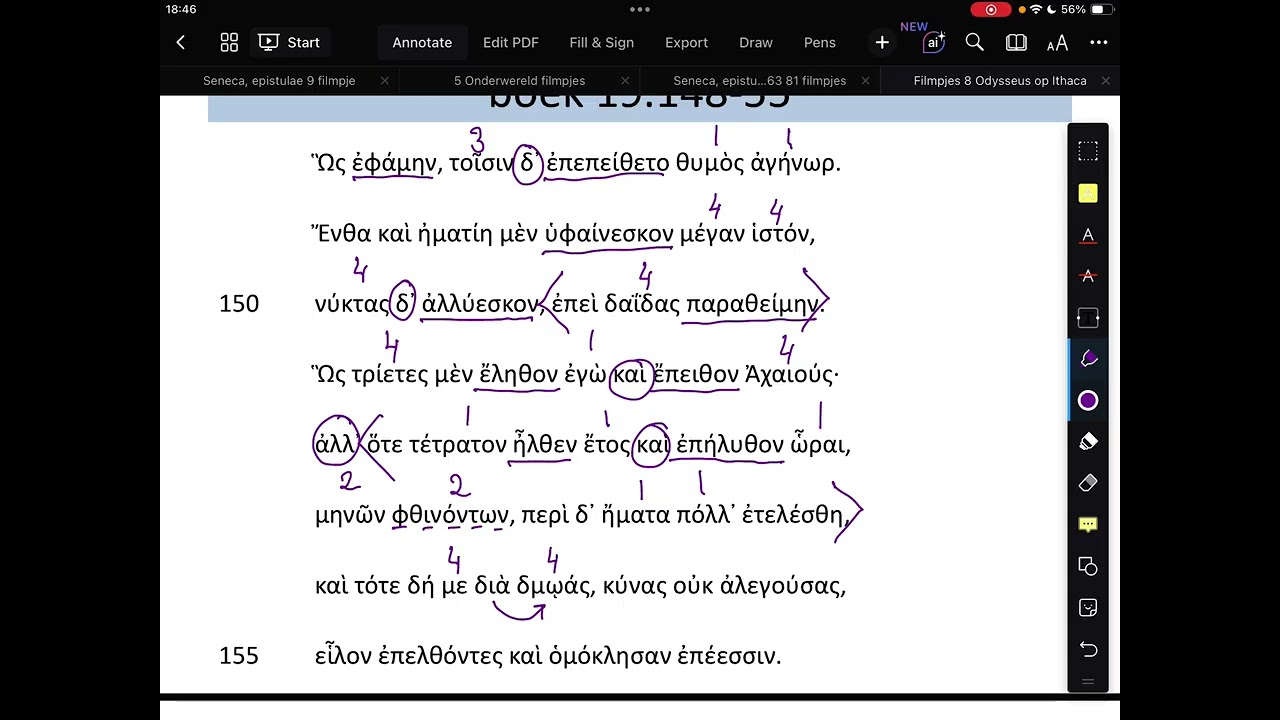 Odyssee CE 2026 Ithaca: boek 19: 148-163 Ten einde raad