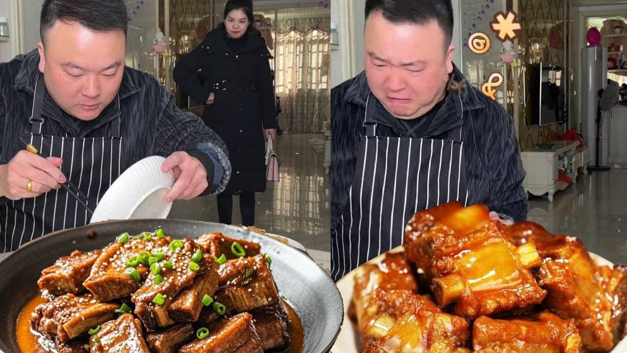 The stupid husband wanted to eat the braised pork secretly, but only the gnawed bones were left