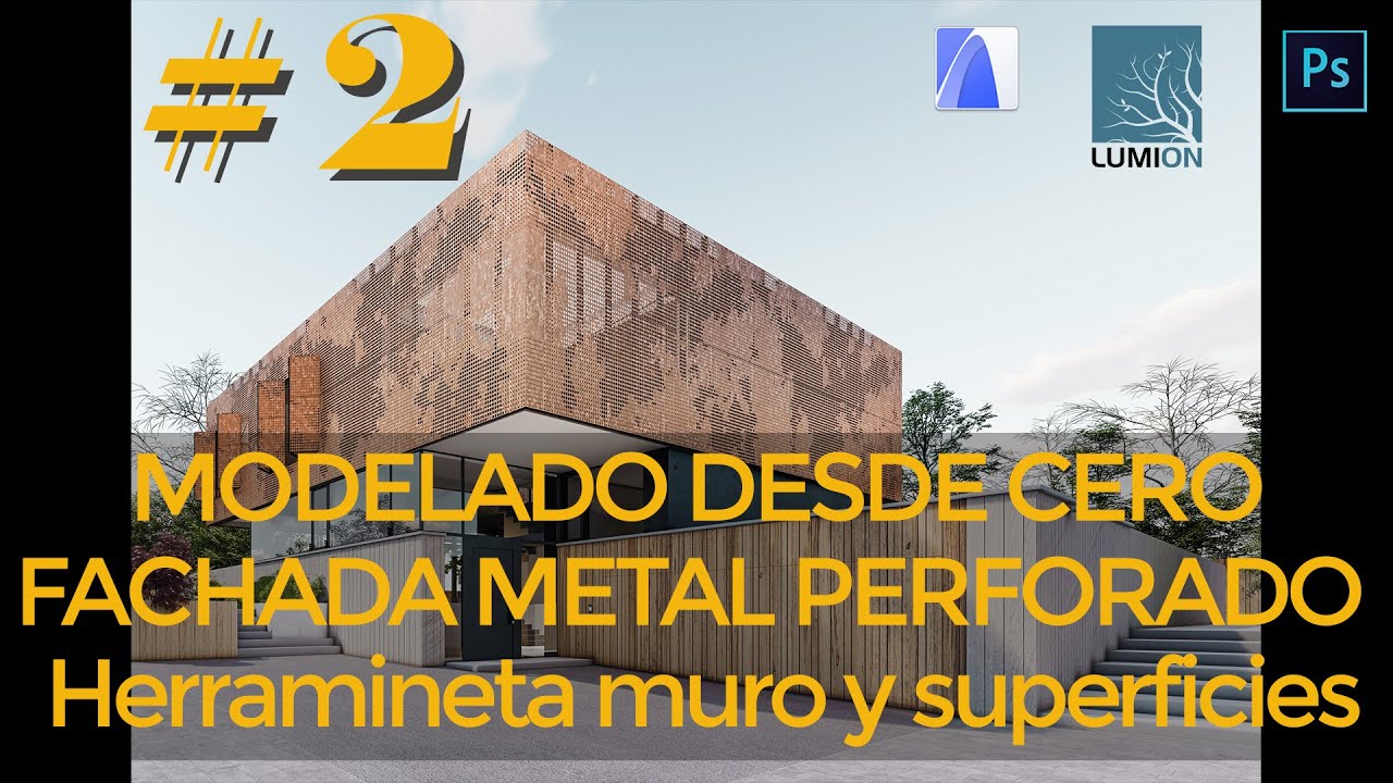 CURSO ARCHICAD23- DESDE CERO-MODELADO FACHADA FLOTANTE DE METAL PERFORADO con muro y superficie # 2