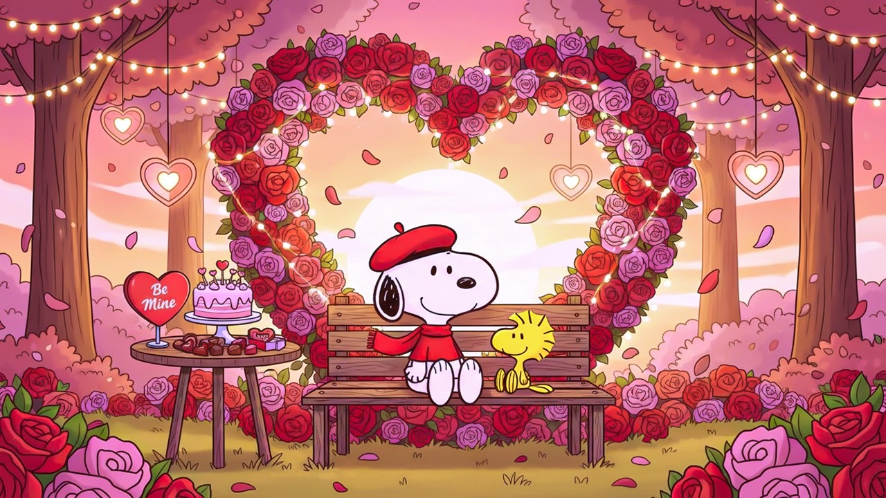 Relaxing Valentine Evening with Snoopy 💖 Cozy Rose Garden Lofi | Sweet Romantic Chill Beats for Love