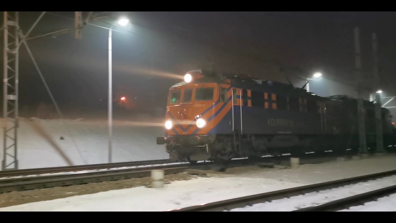 Lis na kolei i nocny pociąg towarowy. EP07-517 Kolprem