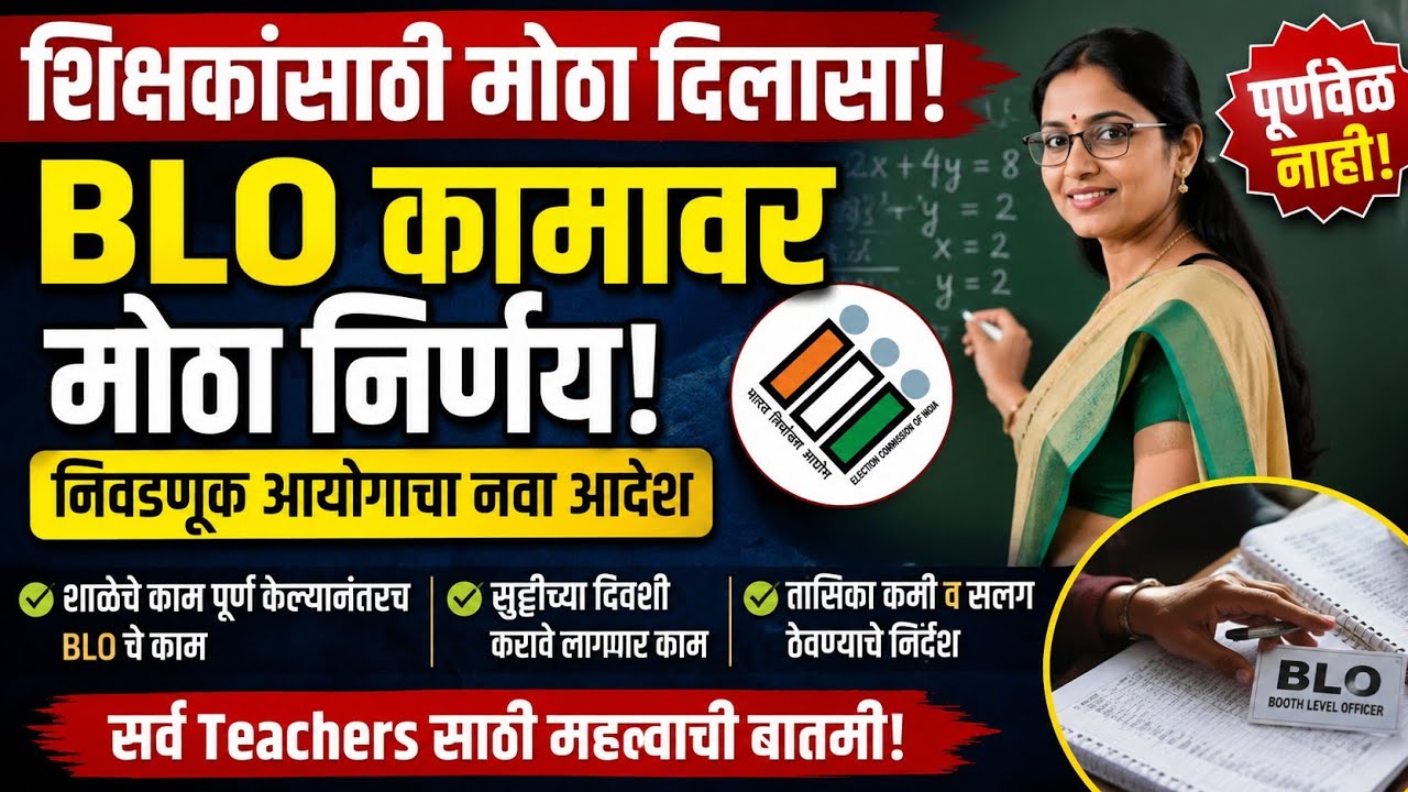 शिक्षकांना मोठा दिलासा! BLO कामाबाबत आयोगाचा नवा आदेश | SSR 2026 | Teacher BLO Duty Latest News