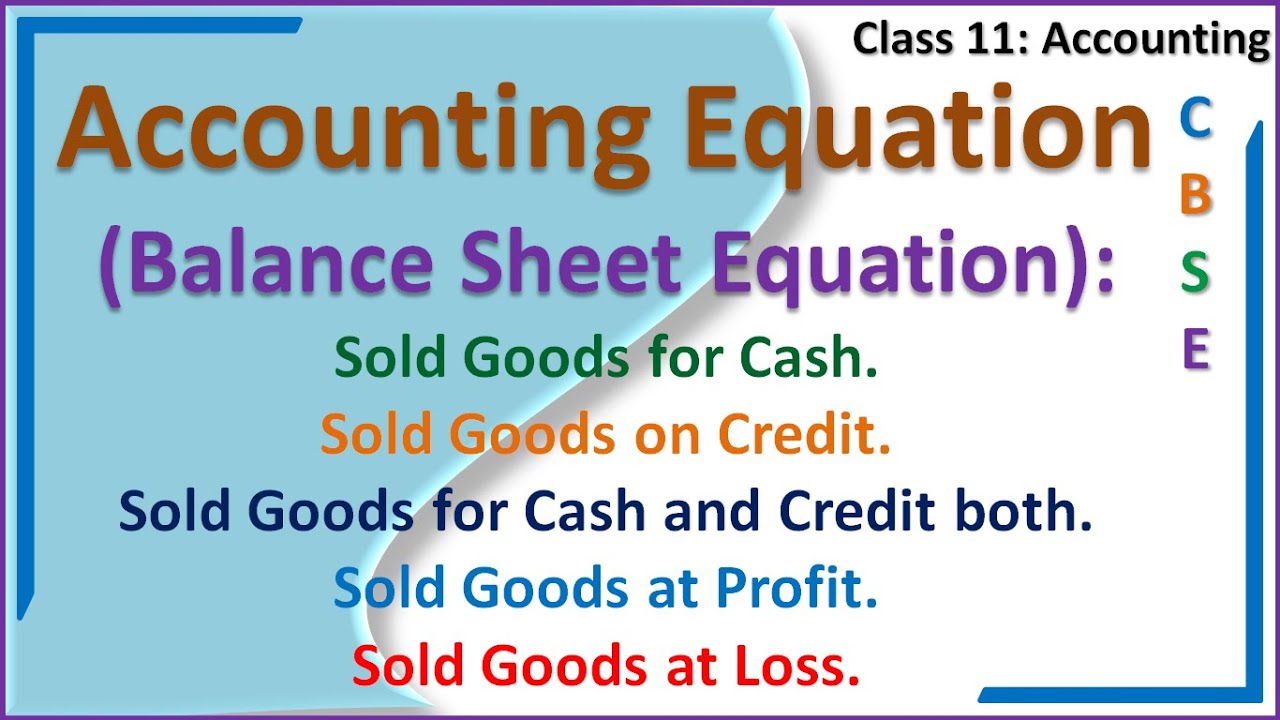 Accounting Equation, Balance Sheet Equation, Sold Goods for Cash, Sold Goods on Credit, Sold Goods f