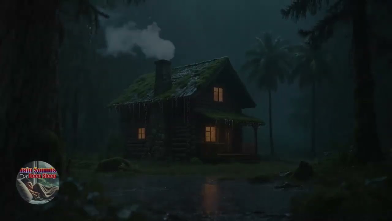 Heavy Rain and Thunder Sounds — Wooden Cabin in Rainy Forest  Perfect Sleep Therapy