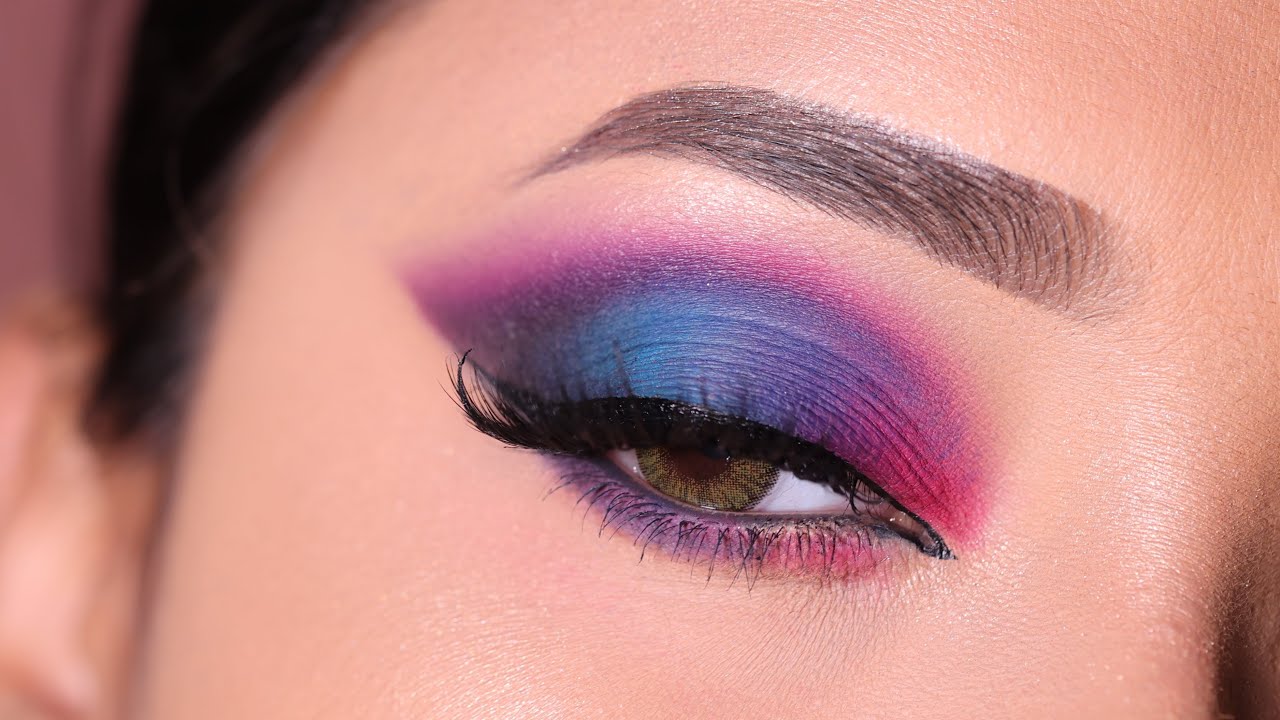 Blue and Pink Smokey Eyeshadow Look || Colourful Party / BRIDAL eye Makeup Tutorial || Shilpa