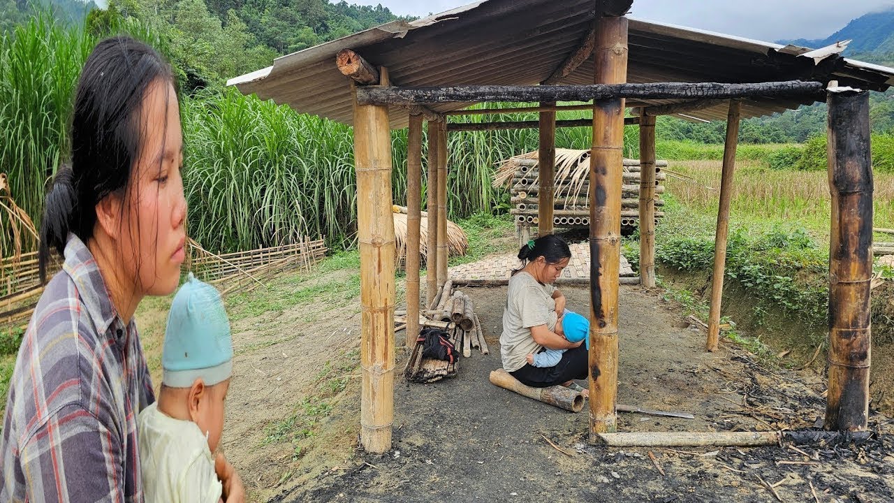 After the Fire: A Single Mother Cleans the Ruins and Builds a Temporary Hut to Survive