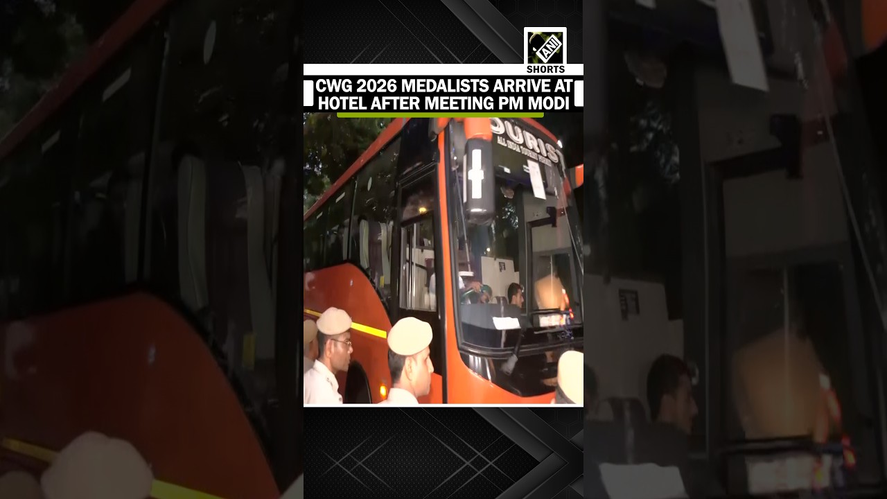 CWG 2026 medalists arrive at a hotel after meet PM Narendra Modi at his residence