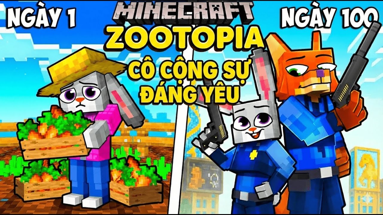 BIẾN THÀNH JUDY DỄ THƯƠNG SINH TỒN 100 NGÀY GIẢI CỨU NICK TRONG MINECRAFT ZOOTOPIA HARDCORE! 🐰