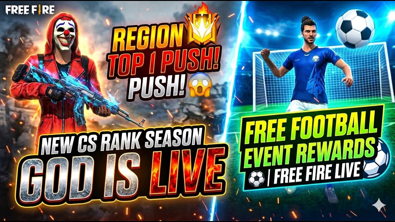 🔥 REGION TOP 1 PUSH! 😱 NEW CS RANK SEASON 🚀 FREE FOOTBALL EVENT REWARDS ⚽ | FREE FIRE LIVE 🎮