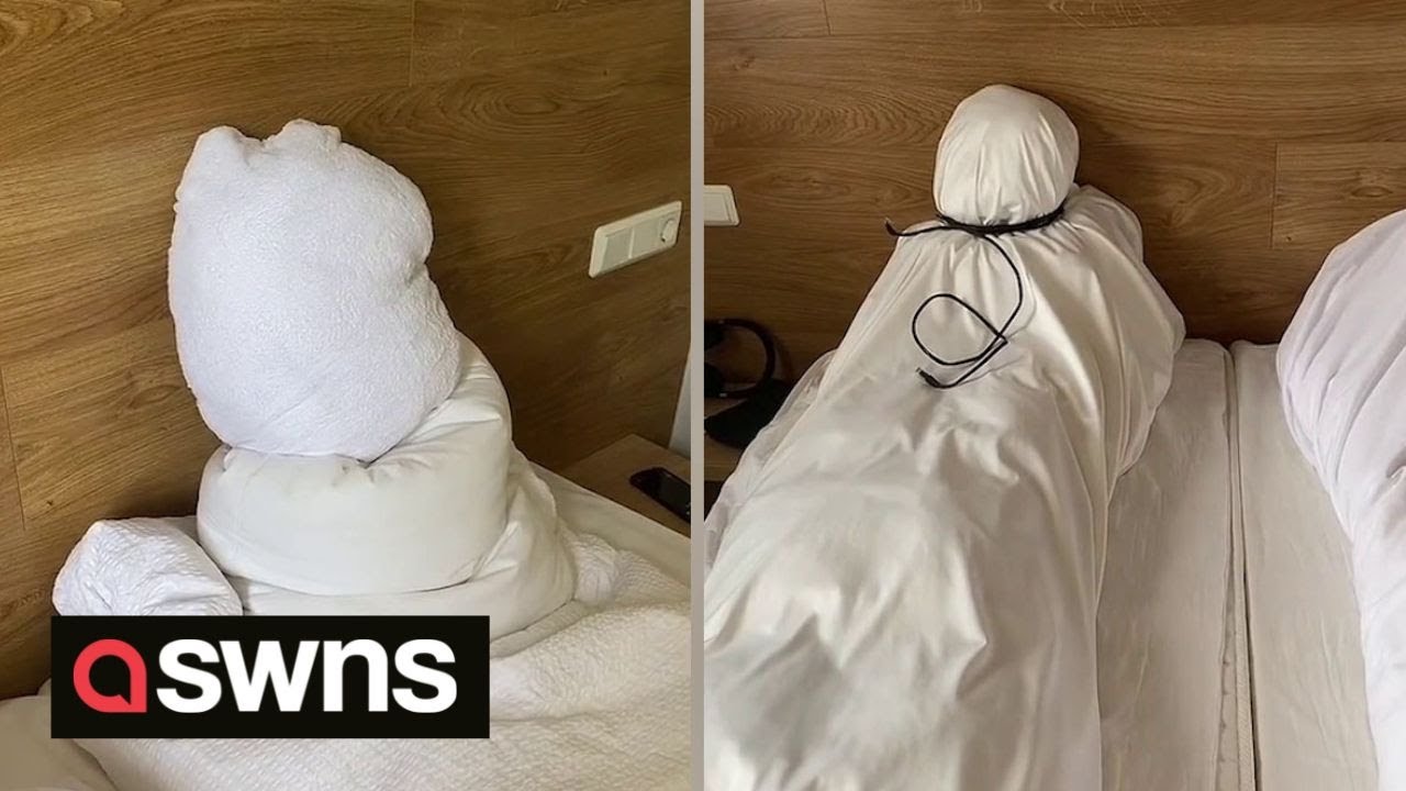 Brothers prank hotel staff by making their room towels and pillows look like DEAD BODIES | SWNS