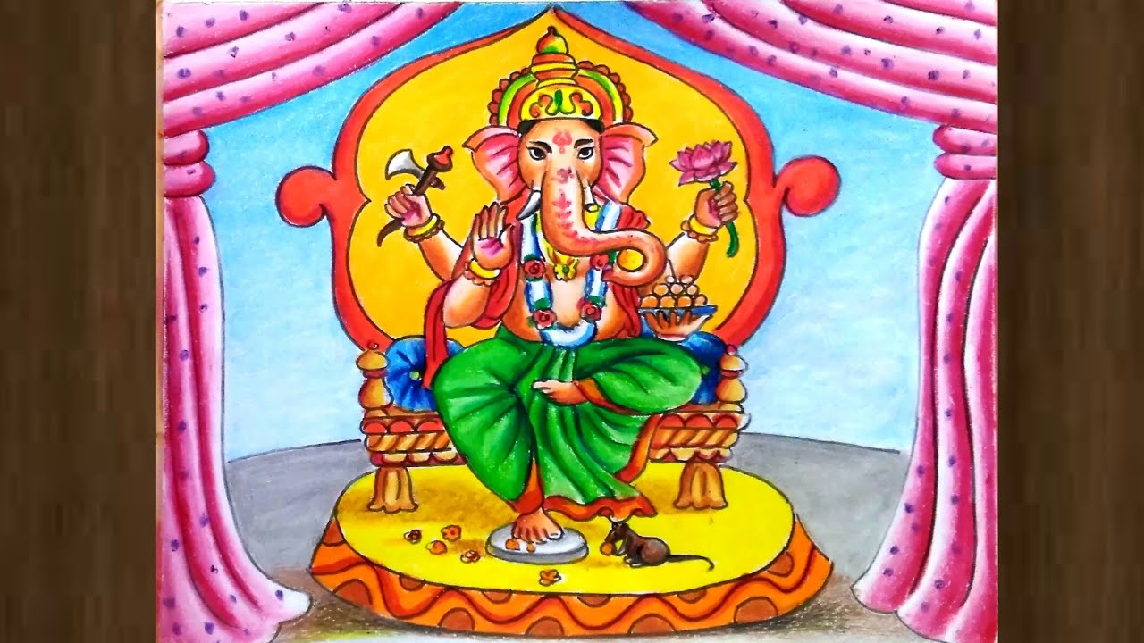 How To Draw Lord Ganesh Easy Step By Step/Ganesh Chaturthi Drawing oil pastels