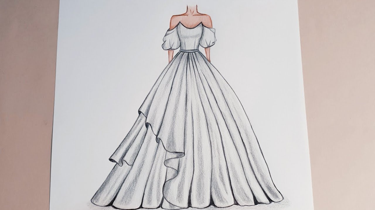 تعلم رسم فستان سهرة بطريقة  سهلة وبسيطة للمبتدئين | how to draw a dress easy | fashion illustration