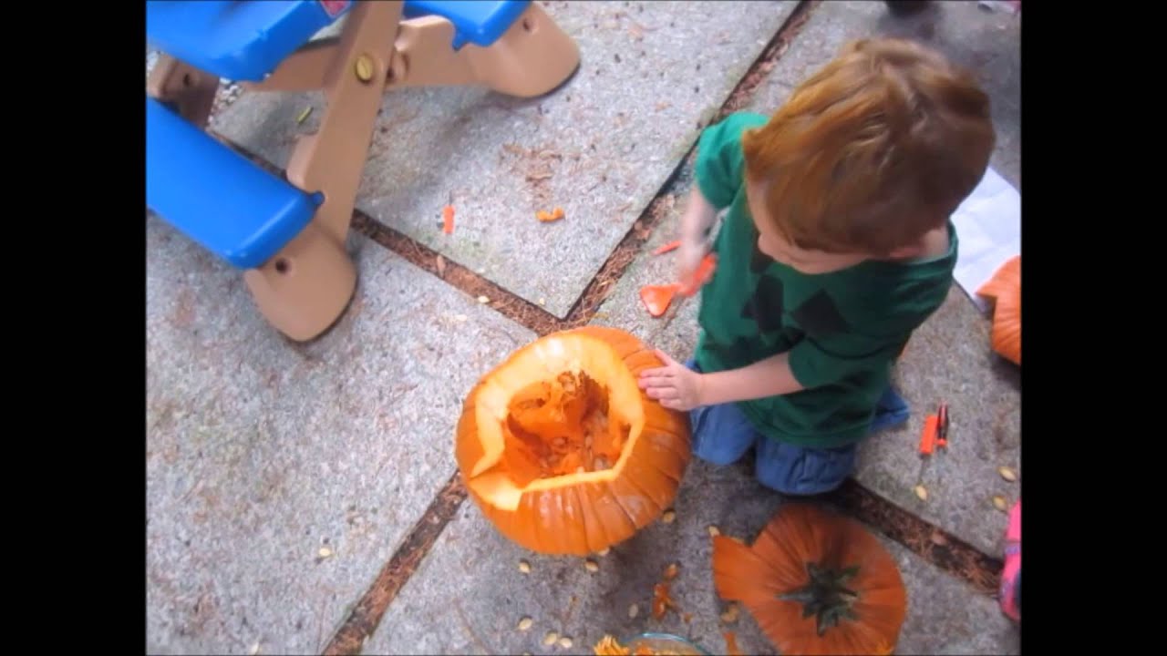Crazy kids make a pumpkin mess
