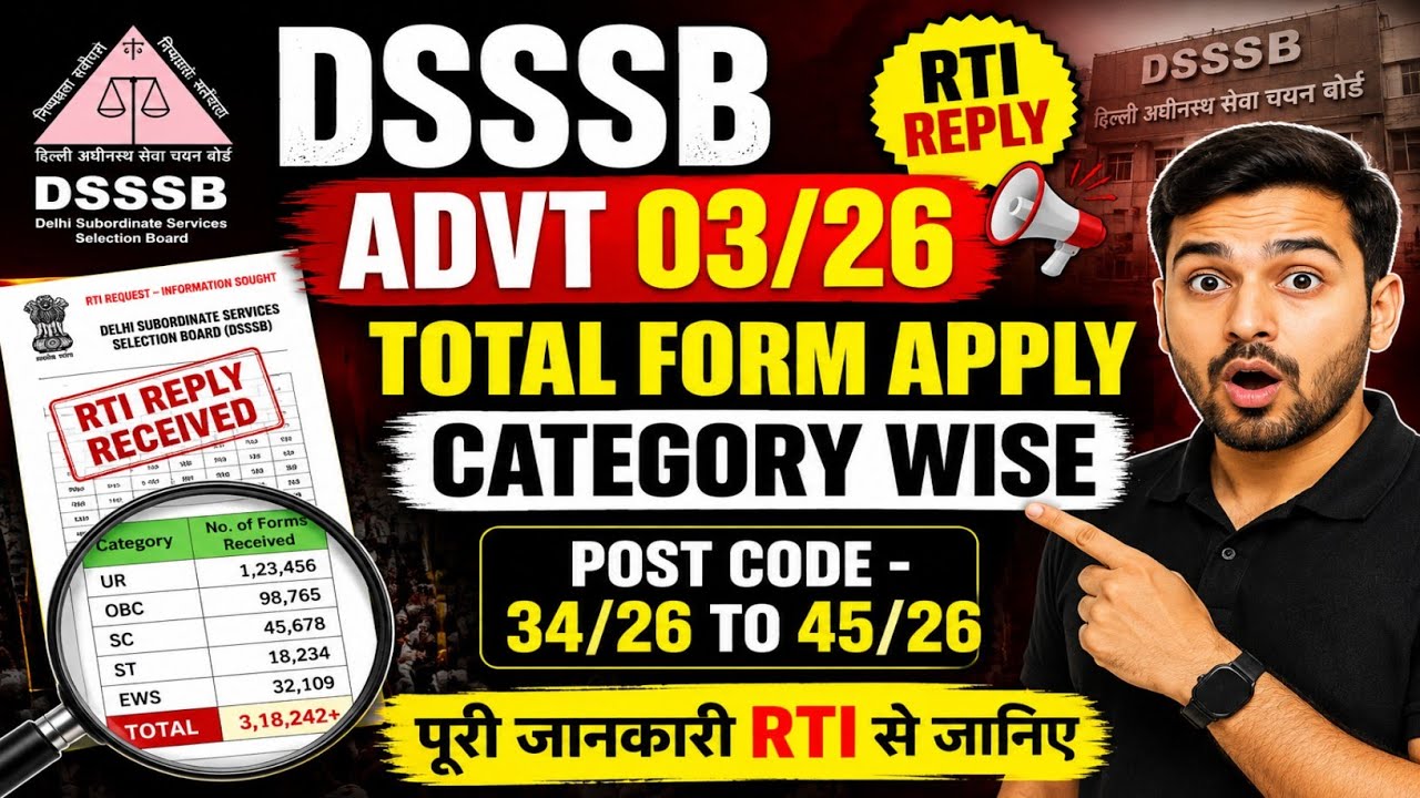 DSSSB Advt 03/26 RTI Reply OUT 🔥 Total Form Apply Category Wise | Post Code 34/26 to 45/26  