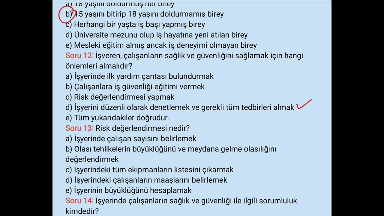 İş Sağlığı ve Güvenliği \ Üniversite Vize sınavına yönelik sınav soruları