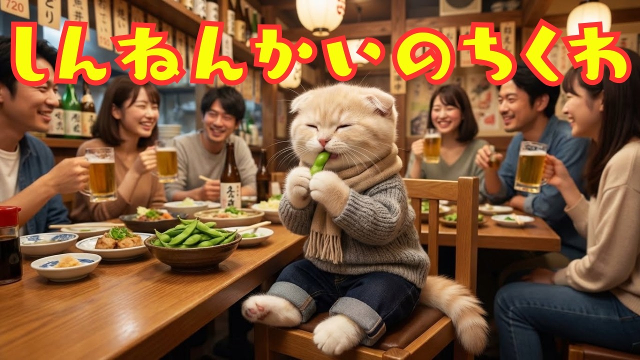 【世界一笑う猫ちくわ】新年会🎉 今年も笑ってスタートだよー！｜Chikuwa at the New Year’s Party
