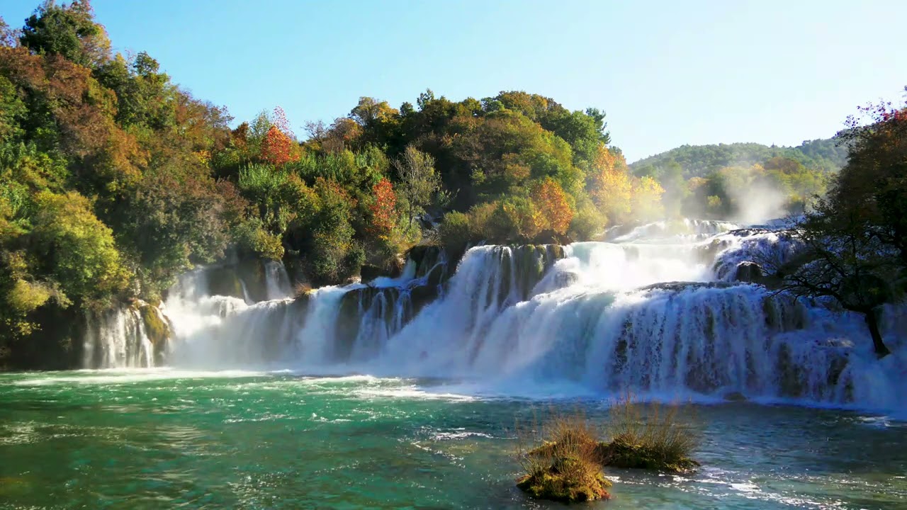 Amazing Waterfall & River Flowing, Nature Sounds. 4k Waterfall, White Noise for Sleeping, Relaxation