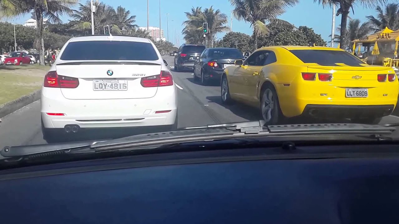 2 Camaros + Subaru STI + Bmw 328 Acelerando TUDO !! na Orla da Barra- RJ