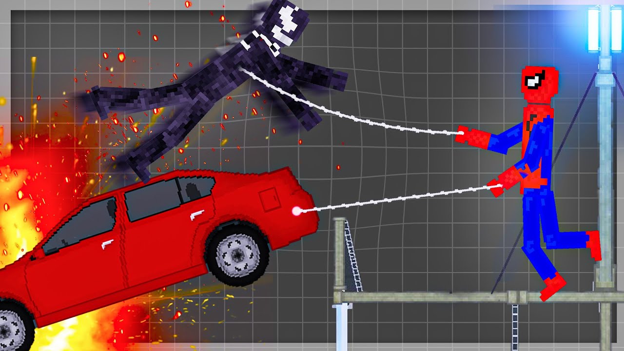 Spider-man Fights VENOM and saves CARS!! in People Playground Mods