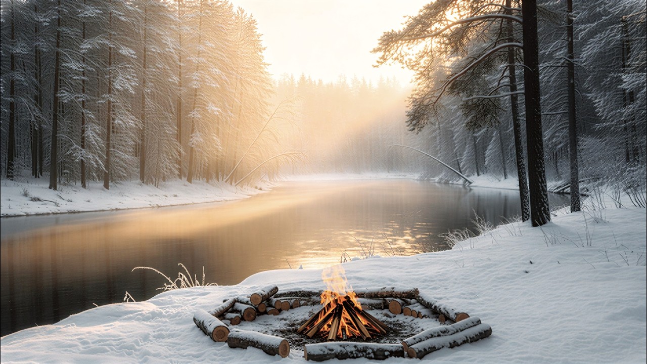Calm Mornings Start Here 🌅🔥 Campfire by a Winter River