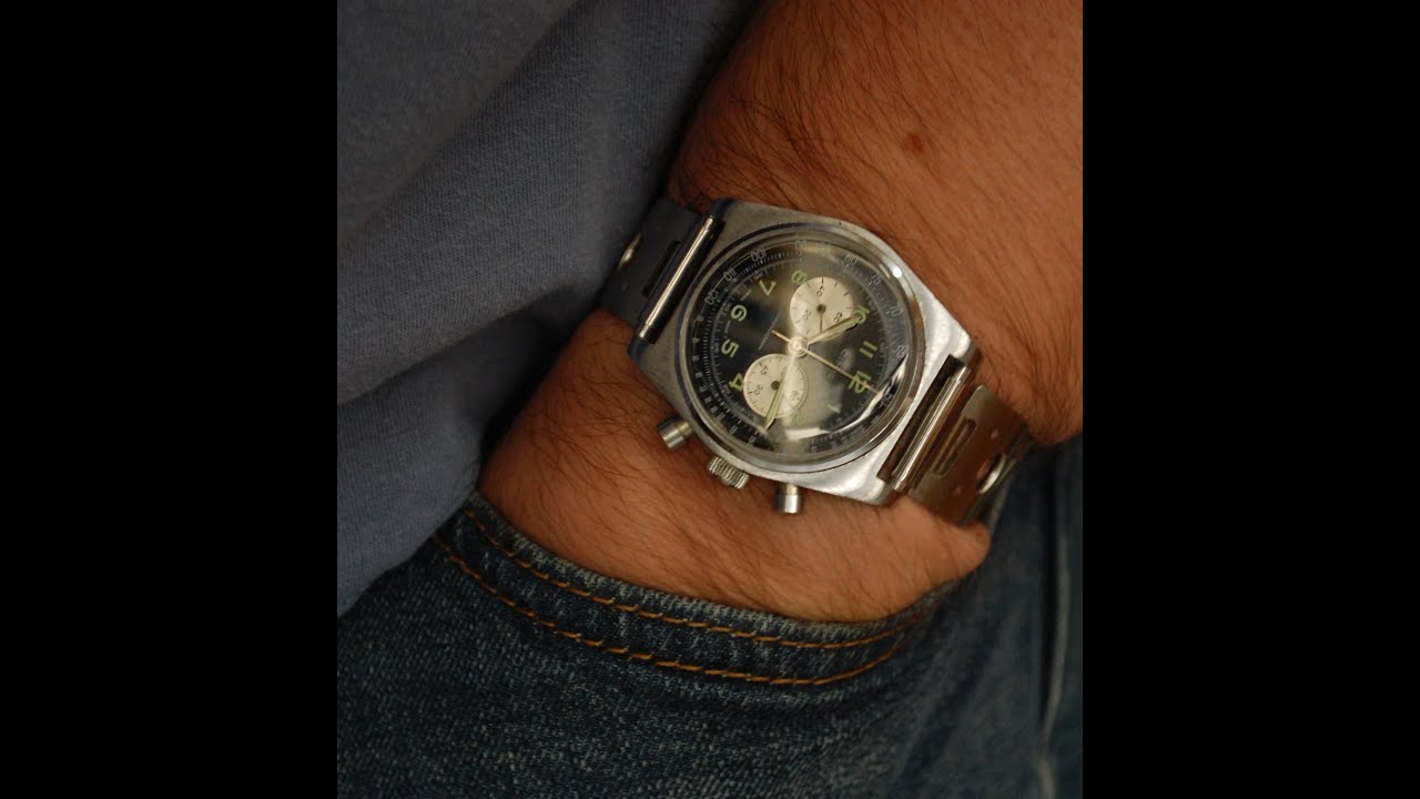 c1970 Cimier Reverse Panda men's vintage chronograph watch.