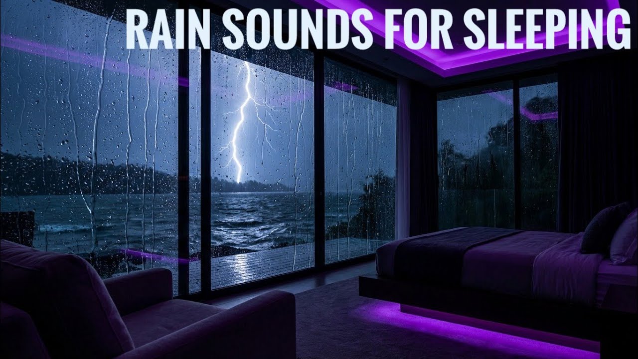 rain sounds for sleeping no ads | Midnight Storm at Glass House | Deep Sleep ⛈️🌊