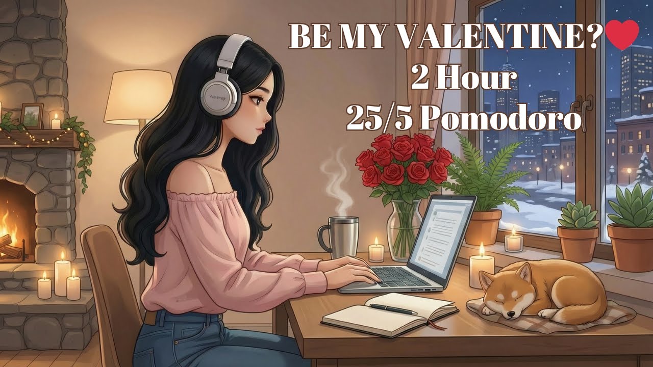 2 HR Work With Me 💖 Coziest Valentine’s Day Productivity Session (25/5 Pomodoro + Lofi)