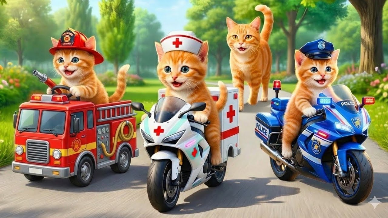 Mama Cat trafic police 🚁🐾 Kittens Fly & Make Cute Tiger Hats 🐯 | Funny Kitten Rescue Adventure