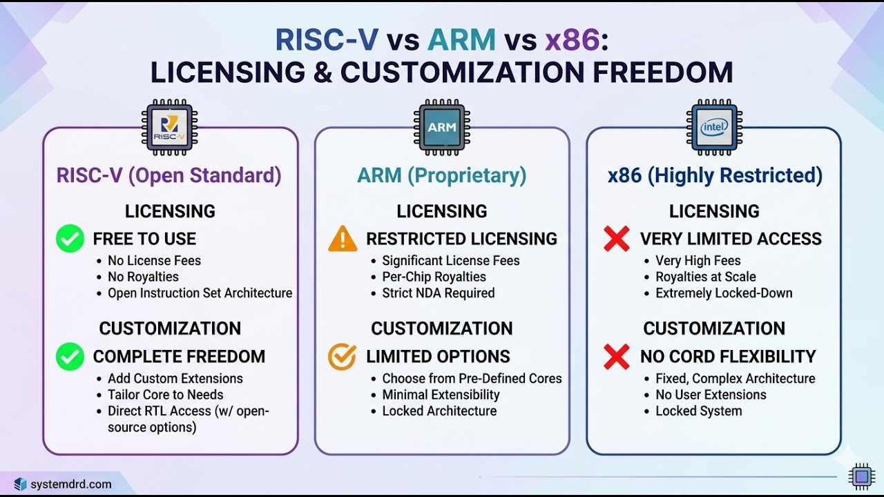RISC-V против ARM против x86: разбор | Лицензирование, свобода открытого ПО и сравнение кастомиза...