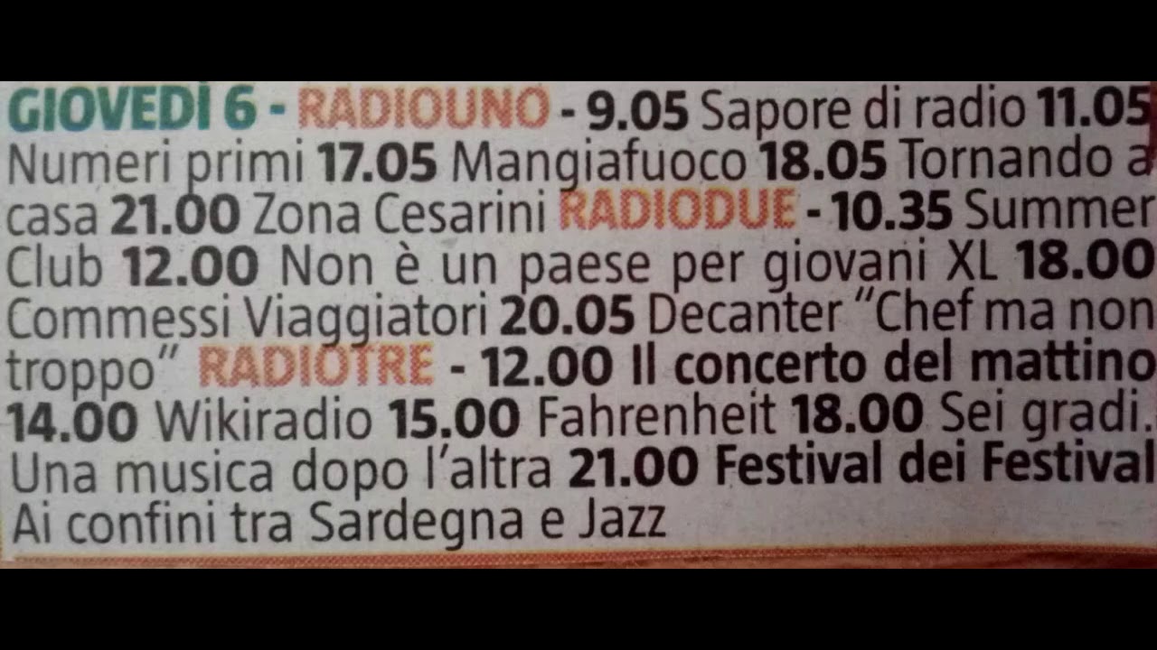 Sequenza Rai Radio3 del 6.09.2018 ore 20.00