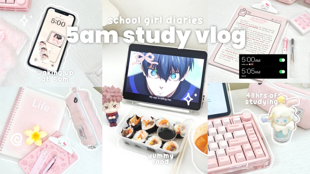 Waking up at 5AM 🎀☁️ 48hr study vlog, realistic productive days, catching up on blue lock, yum food