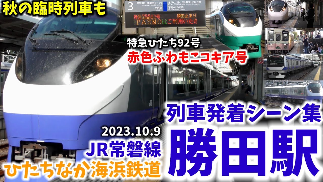 【ひたち海浜公園への臨時列車も】勝田駅列車発着シーン集[JR常磐線,ひたちなか海浜鉄道](2023.10.14)