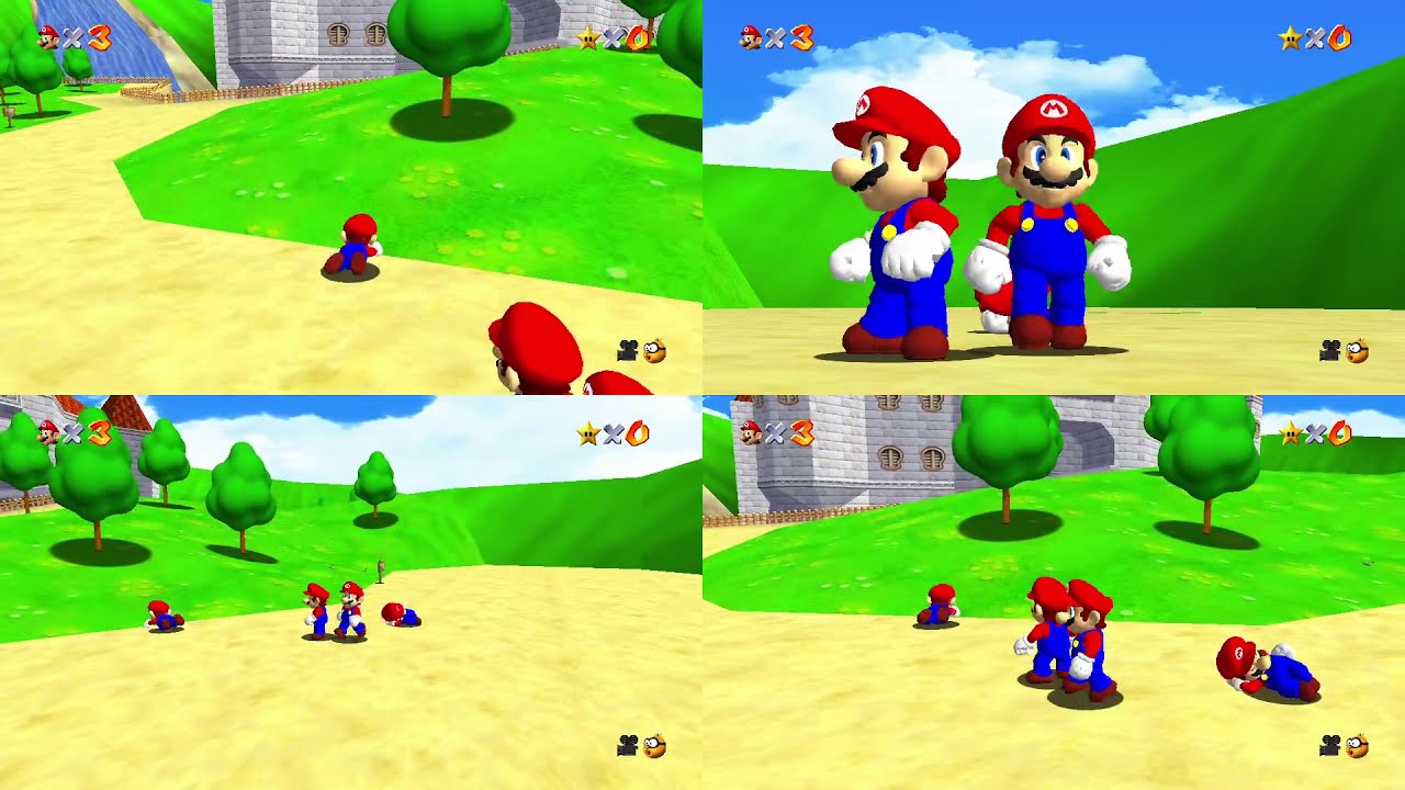 Mario 64 - 4 Player split screen - Parsec Arcade - sm64ex-experimental coop render96