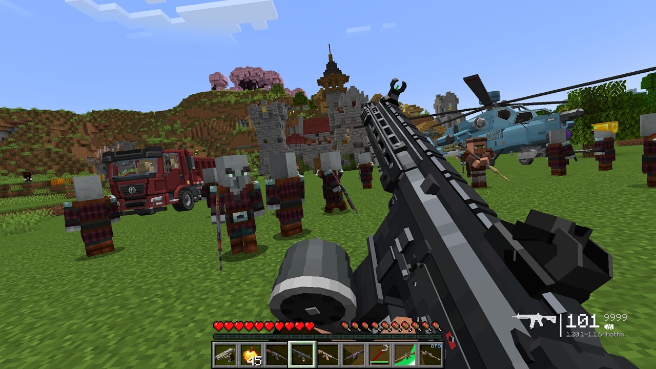 I Became a Pillager and Destroyed the Villager Castle with Modern Weapons & a Military Truck! 💥🚚