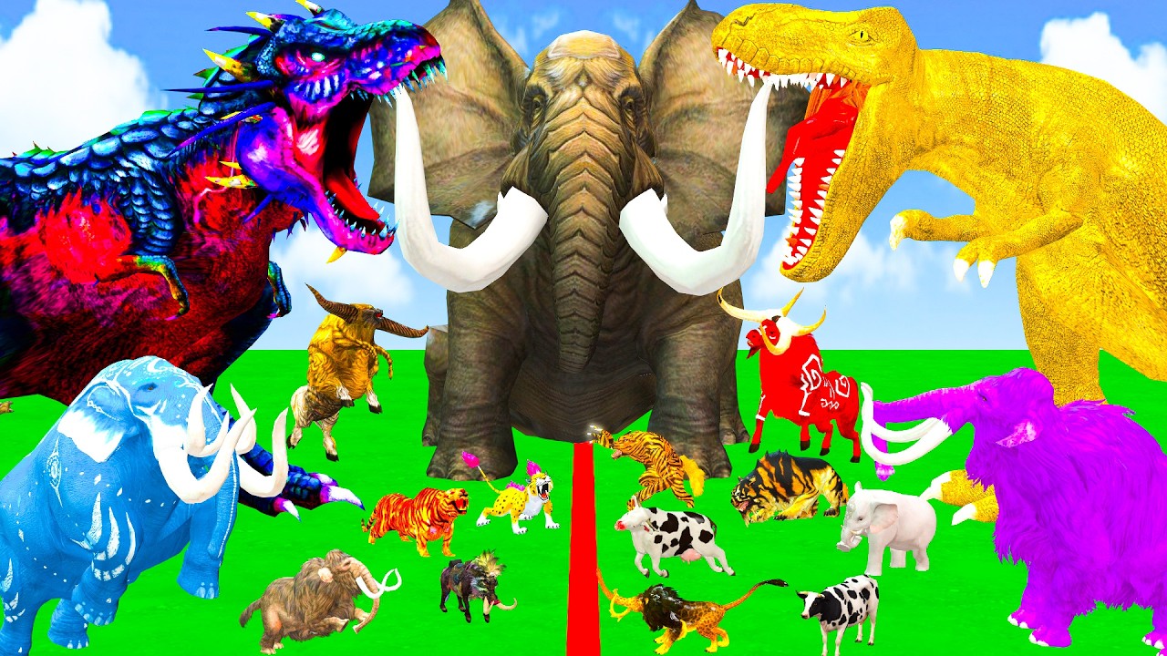 100 Animals VS 100 Dinosaurs Animals Race in Noah's Ark Planet Zoo included T-Rex, Elephant & Raptor
