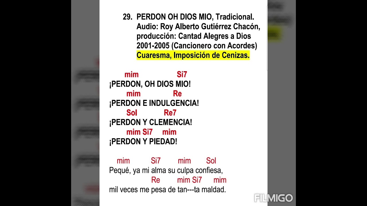 Imposición de Cenizas: Perdón oh Dios Mio, Tradicional, audio: Roy Gutierrez. (con acordes)
