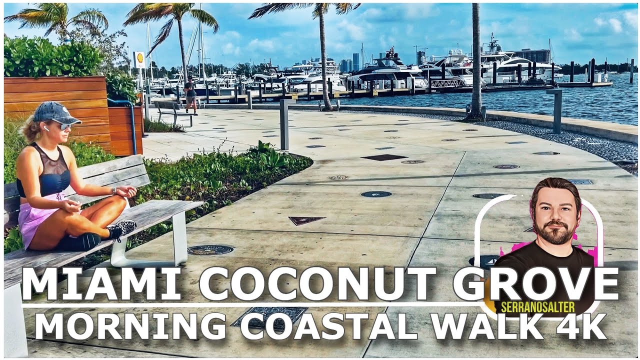 Miami Coconut Grove Sabah yürüyüşü 4K | Miami Coconut Grove Morning Walk 4K