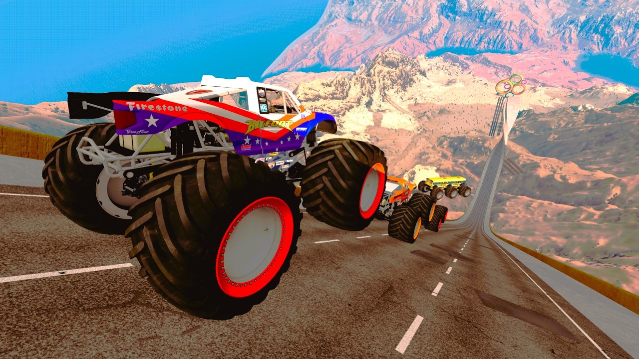 BeamNG CAR Monster #High Speed BeamNG CAR Monster Truck Jump 19 #USA