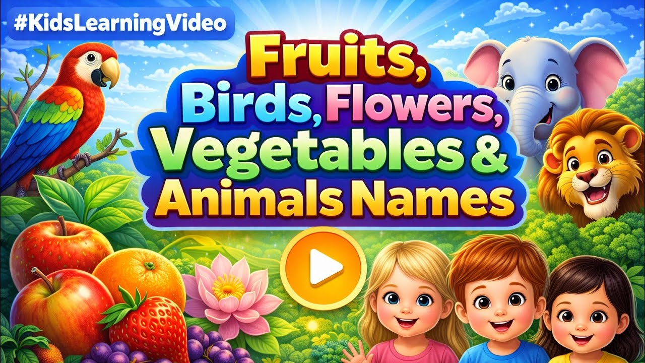 Fruits, Birds, Flowers, Vegetables & Animals Names | Fun Kids Learning Video (9 min)
