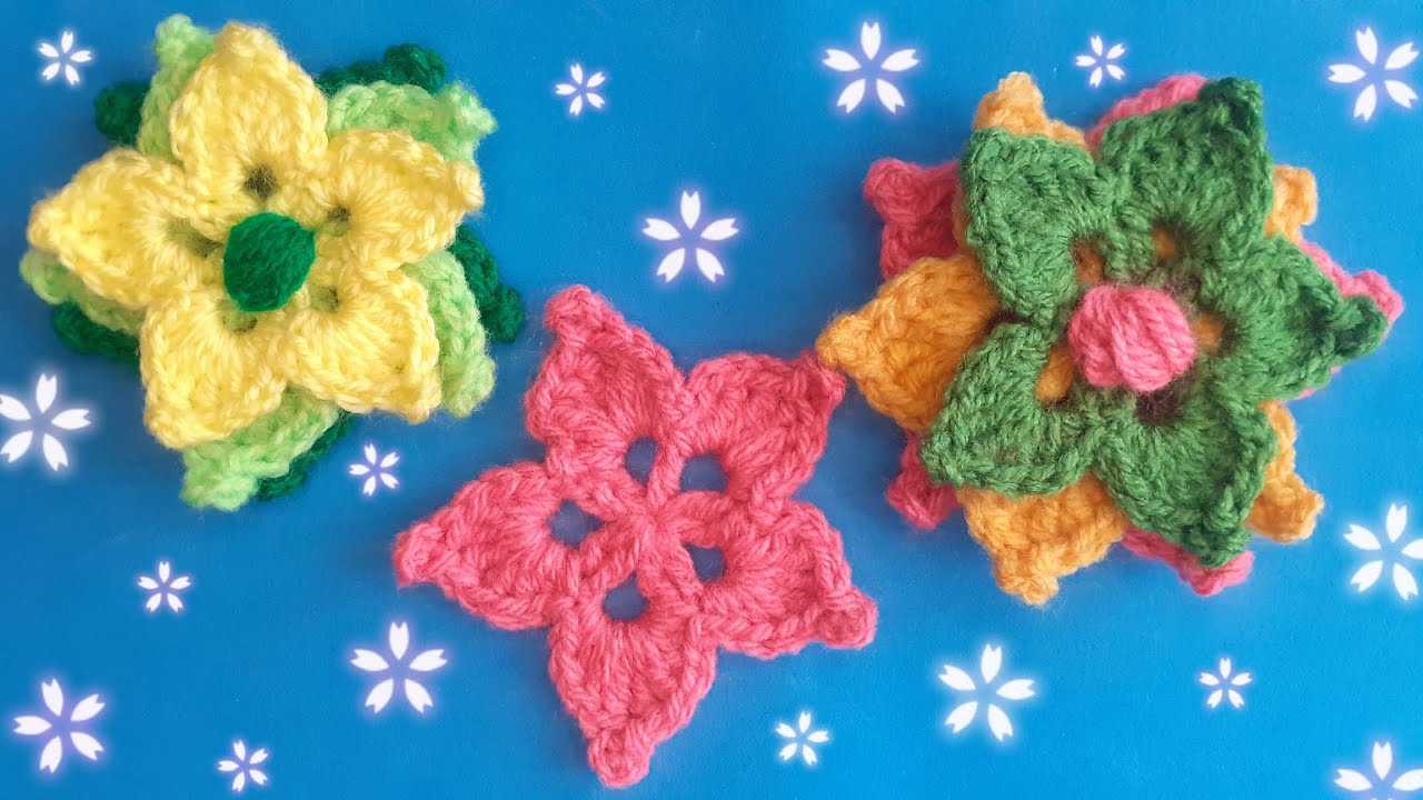 Crochet Flower and Crochet Floral Motifs three layer 🏵  3d crochet flowers 🏵