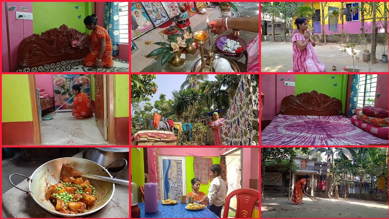 Helping hand ছাড়া দেরিতে ঘুম🥱 থেকে উঠে সকাল 8টা থেকে বাসি দুয়ার পরিষ্কার থেকে পুজো 1টায় কমপ্লিট✅