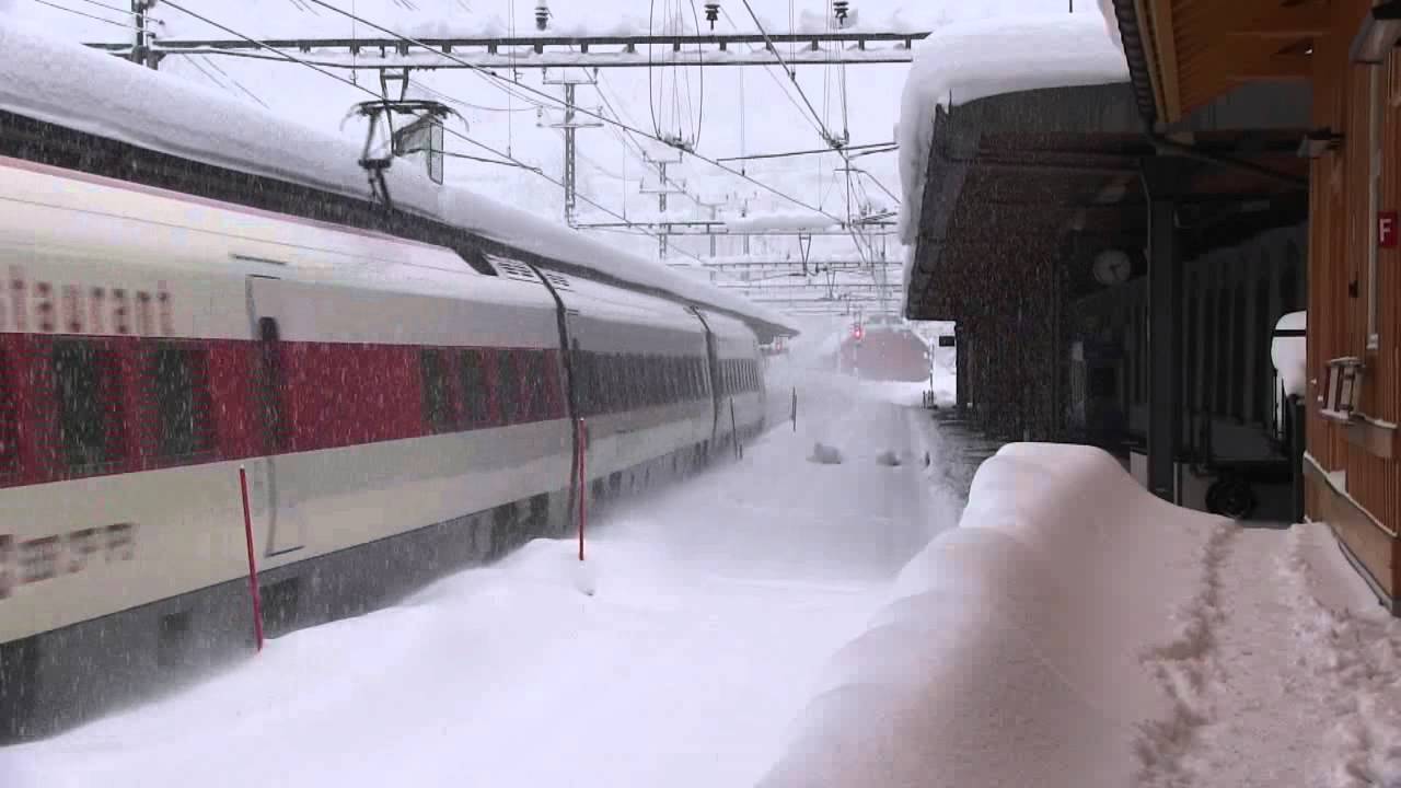 SBB Trains in the wintertime at Goeschenen Gotthard-north-tunnel. Part 2