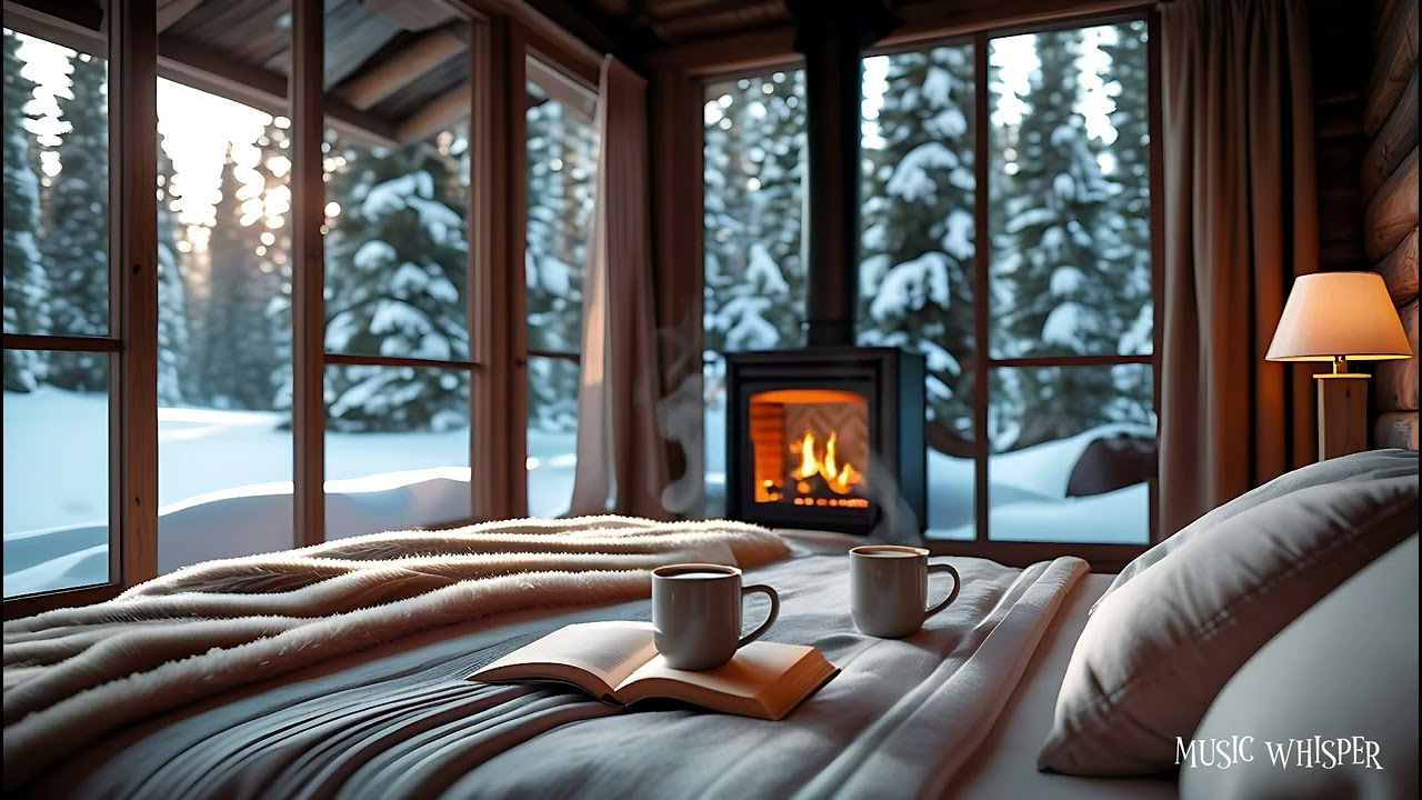 Relaxing Cozy Cabin Ambience for sleep with Fireplace Sounds 🔥☕