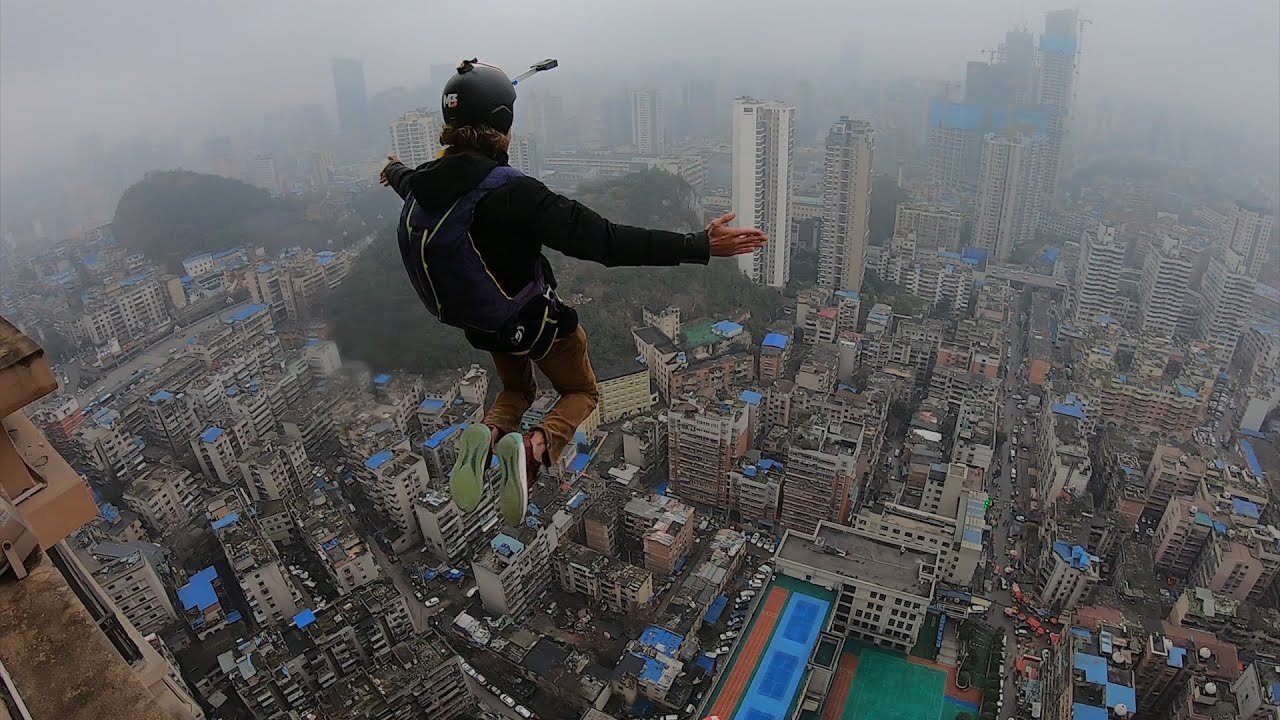 BASE jumping urban day blaze