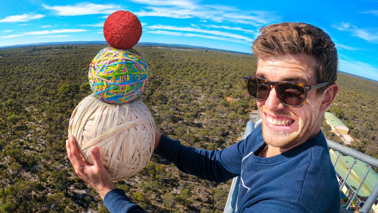 WORLD RECORD BOUNCE! Stacked Ball Drop Experiment from 45m Tower!
