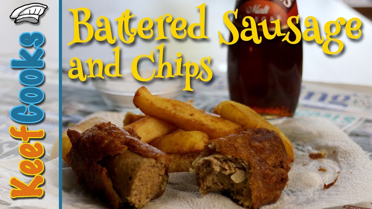 Battered Sausage and Chips - a British Chippy Takeaway Classic