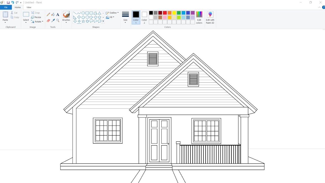 How to draw House / Home step by step in computer using Ms Paint | House Drawing Tutorial.
