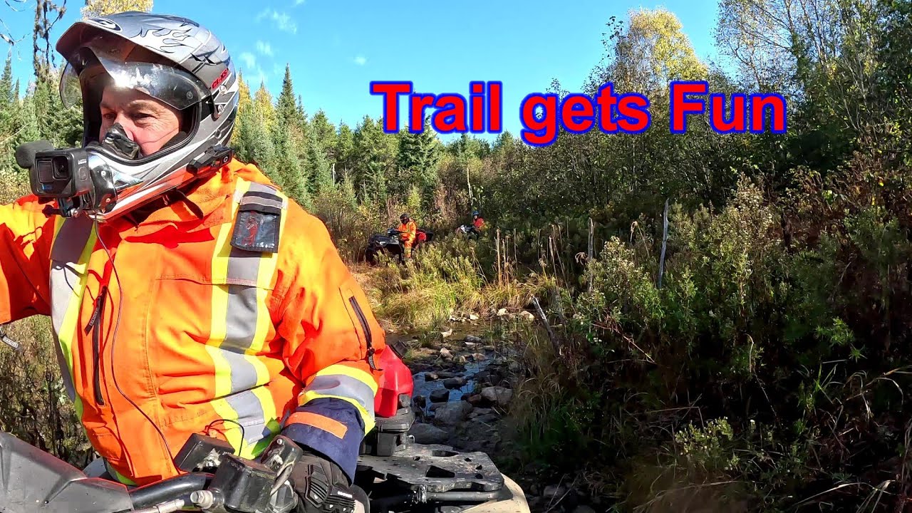 Прокладывая густую лесную тропу для квадроциклов, проезжая мимо Can Am Outlander Yamaha Polaris н...