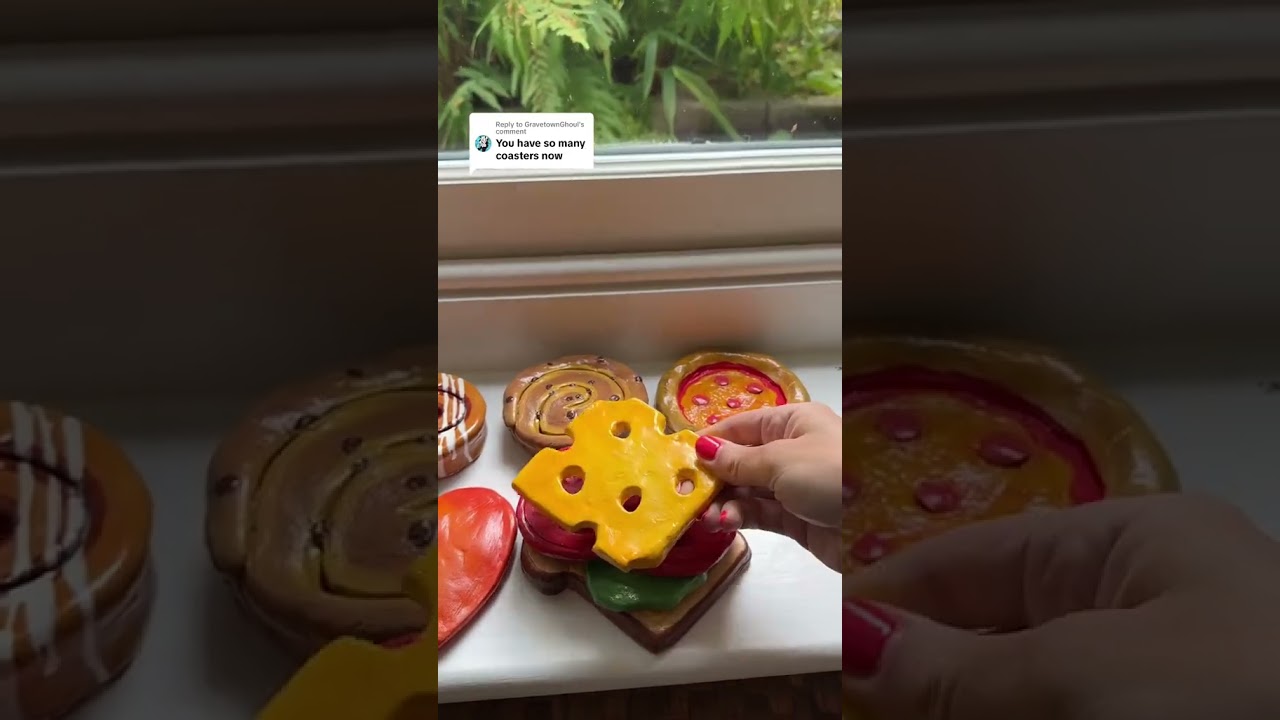 DIY air dry clay fake food coasters, sandwich coasters, novelty home decor
