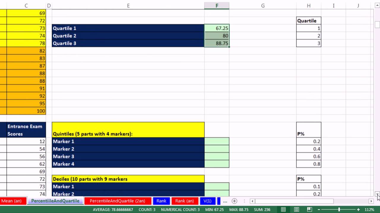 Excel 2013 Statistical Analysis #19: Location: Percentile, Quartile, Rank and Percentile Rank